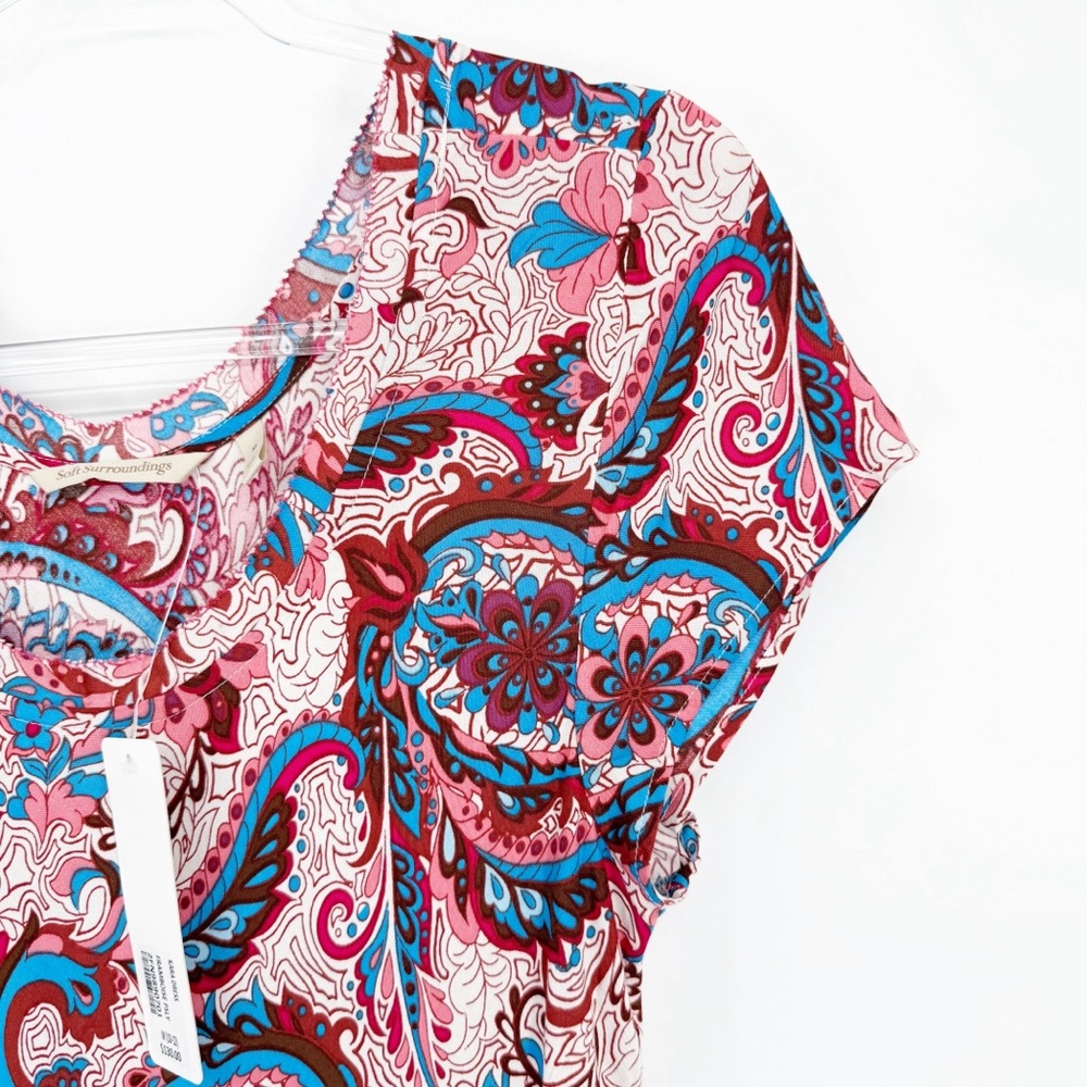 Soft Surroundings Kara Maxi Dress Short Sleeve Tiered Framboise Paisley, Medium - Picture 11 of 15